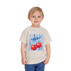 Toddler Tee Cherry Bow   — Cute Red Cherries with Blue Stripes