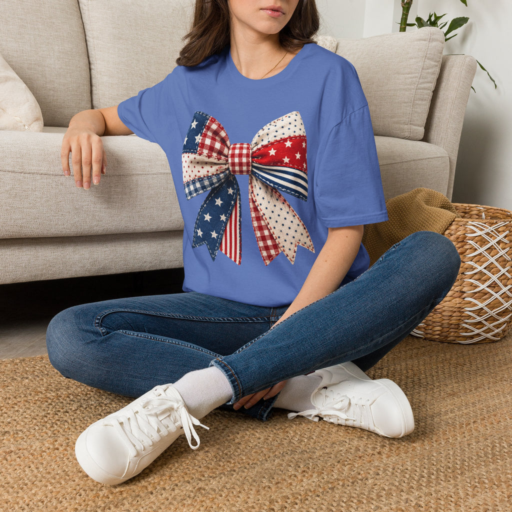 Patriotic Bow T-Shirt — Vintage American Flag Ribbon Tee