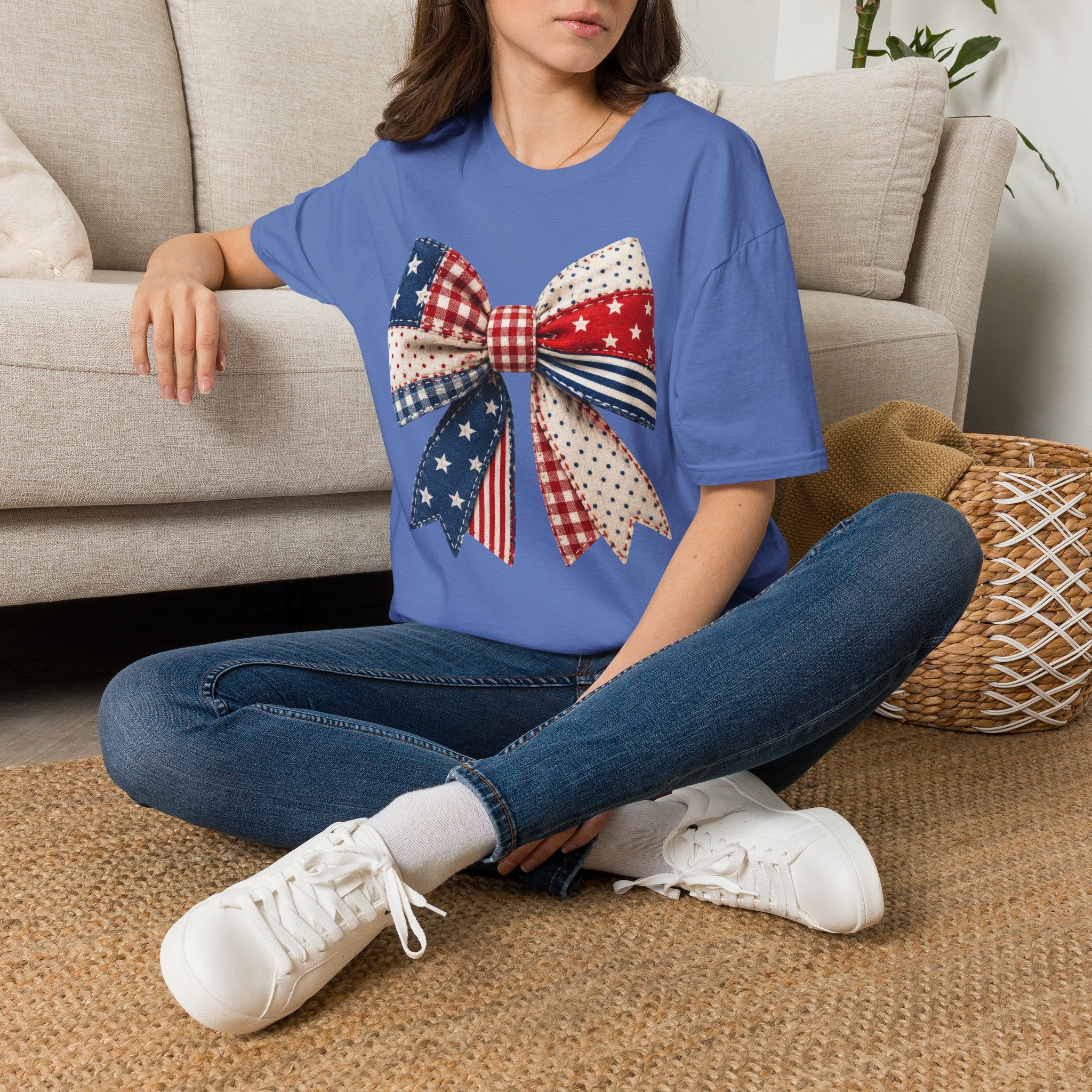 Patriotic Bow T-Shirt — Vintage American Flag Ribbon Tee
