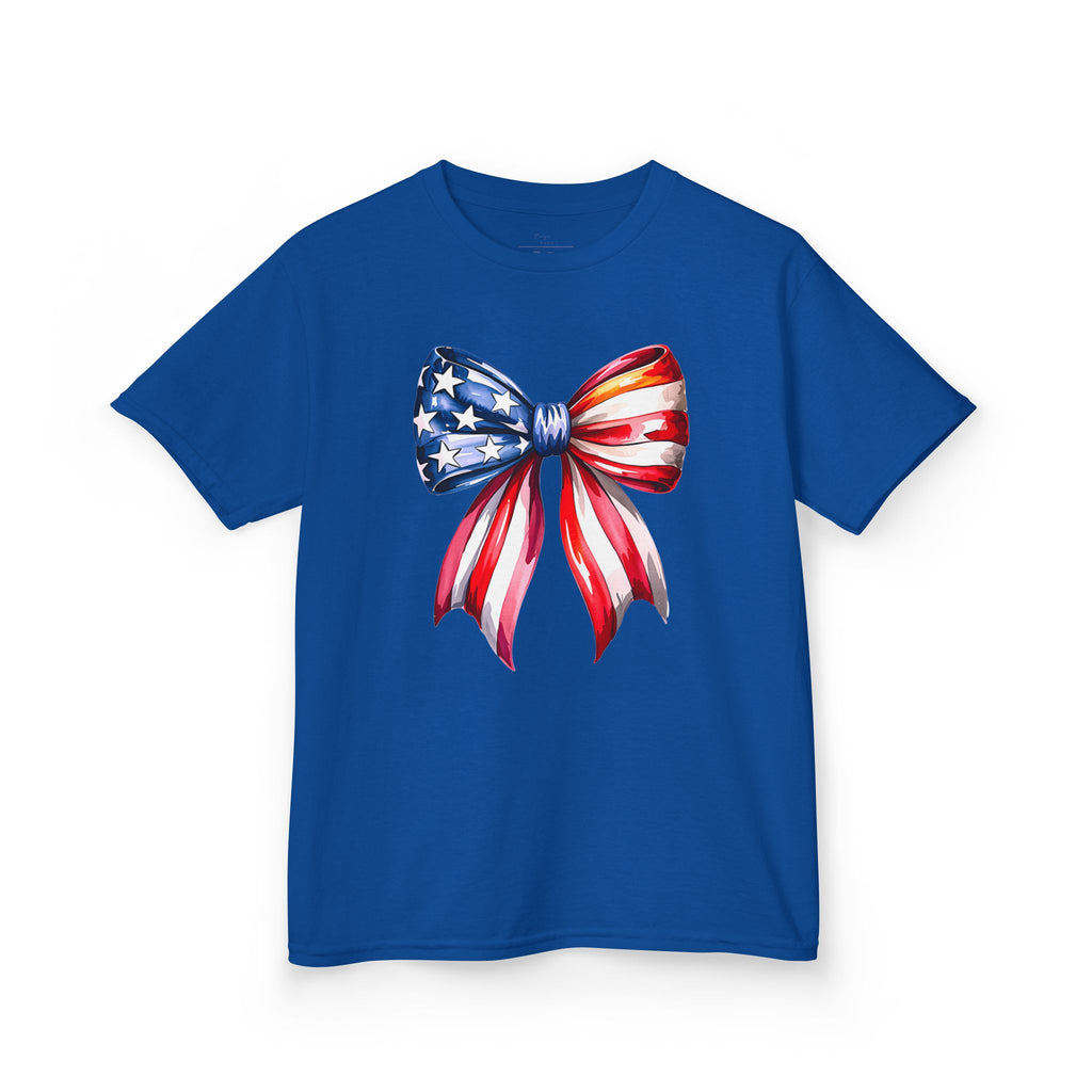 Youth, Kids Tee — Patriotic American Flag Bow Graphic (Fourth of July)