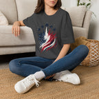 T-Shirt — Patriotic Jet Flyover with American Flag Splash