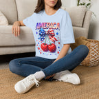 America Patriotic Cherry Graphic T-Shirt — USA Flag Bow 4th of July Tee