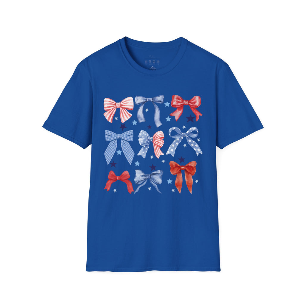 Patriotic Red White Blue Bow T-Shirt — Stars & Ribbon Graphic Tee