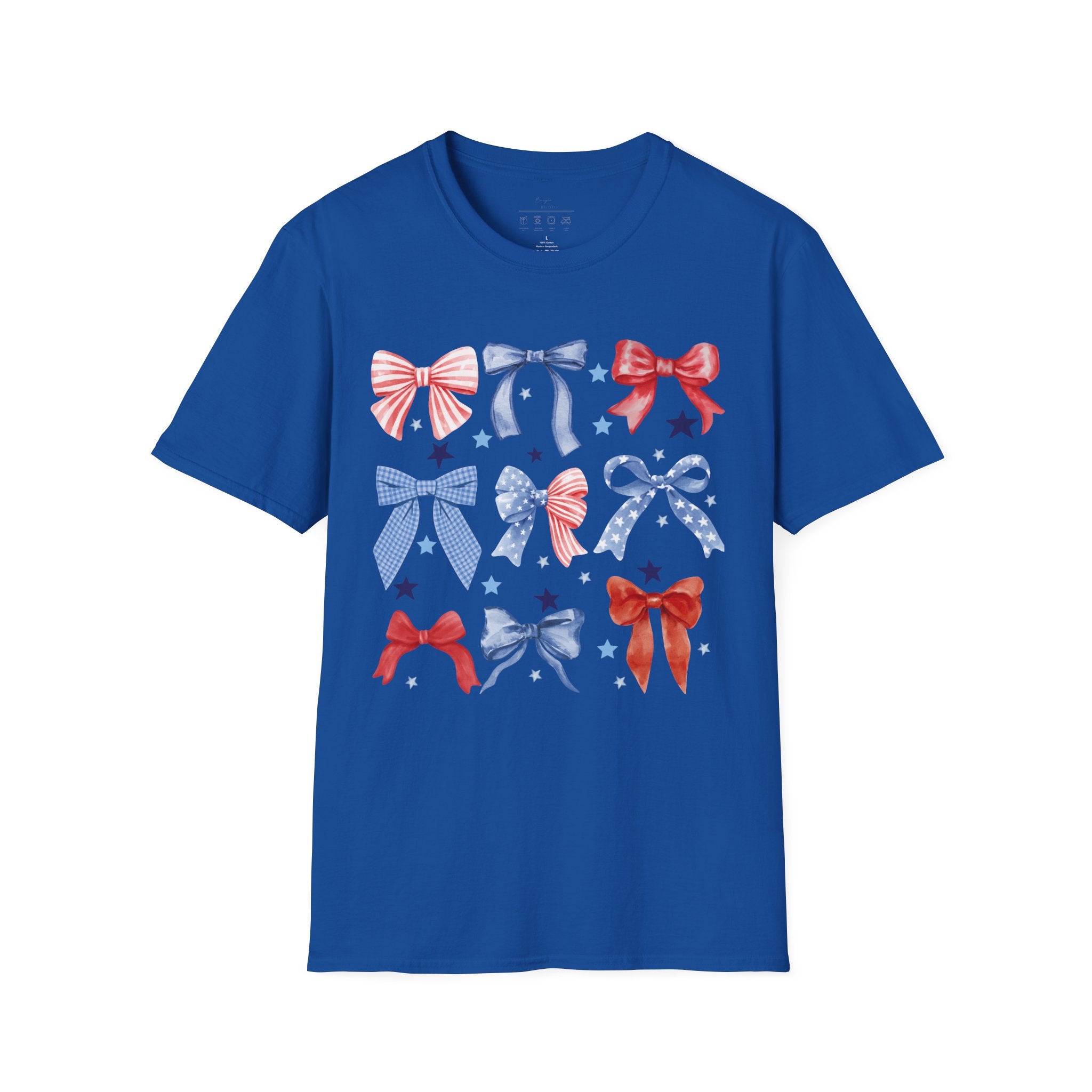 Patriotic Red White Blue Bow T-Shirt — Stars & Ribbon Graphic Tee