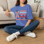 Patriotic Bow Flag T-Shirt – Red White Blue American Floral Plaid Tee