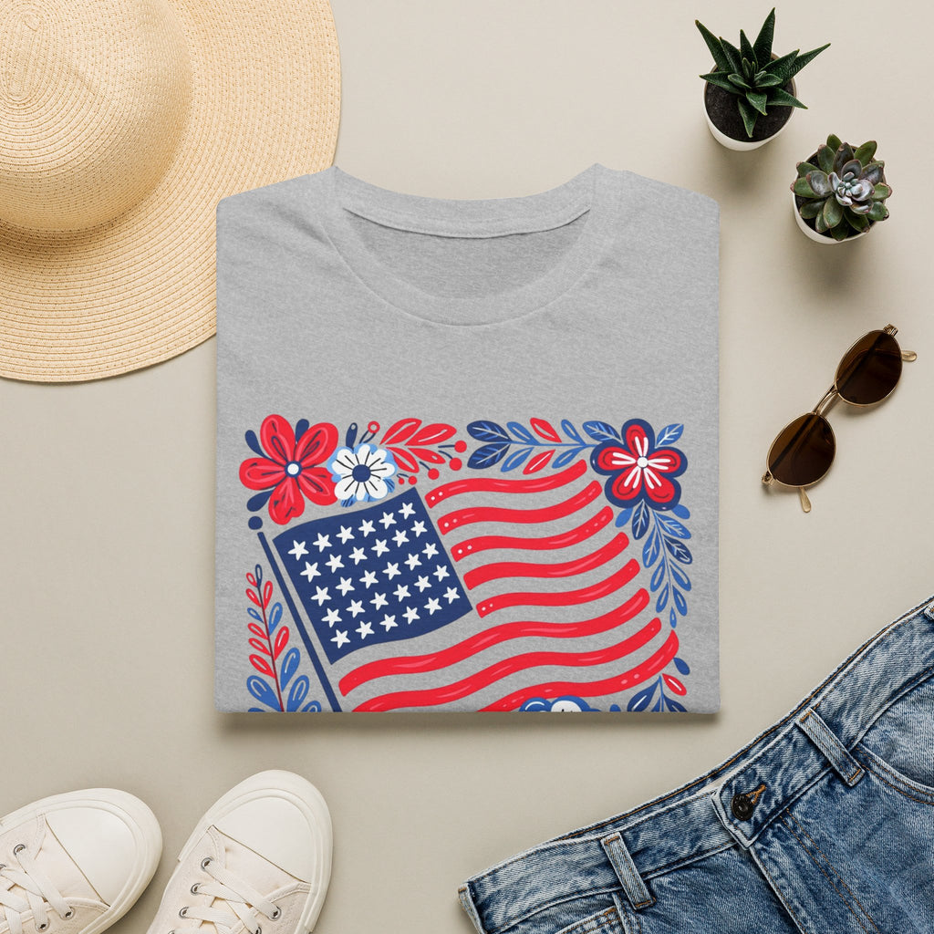 American Flag Floral T-Shirt — Patriotic Stars & Stripes Tee