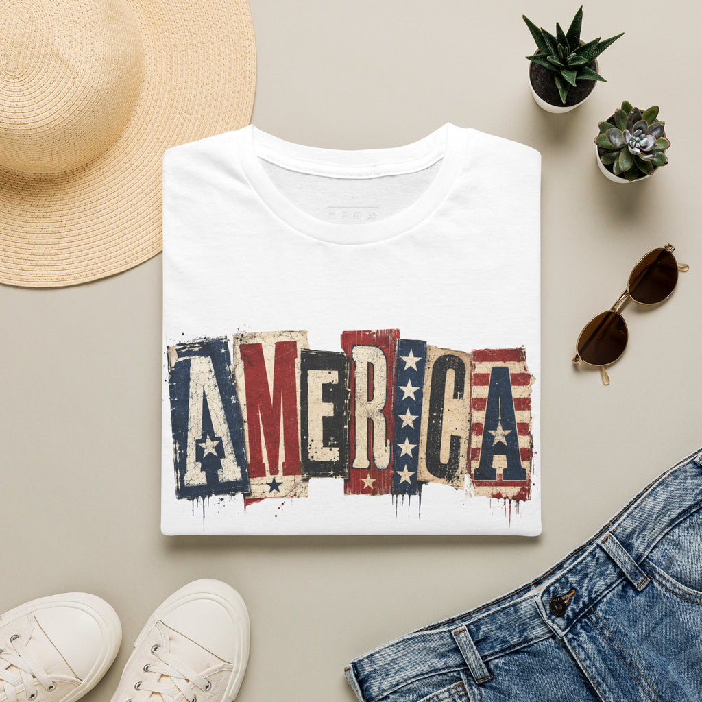 America Vintage Flag T-Shirt — Patriotic USA Graphic Tee for 4th of July
