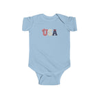 USA Baby Bodysuit — Patriotic Infant Onesie with Red, White & Blue Letters