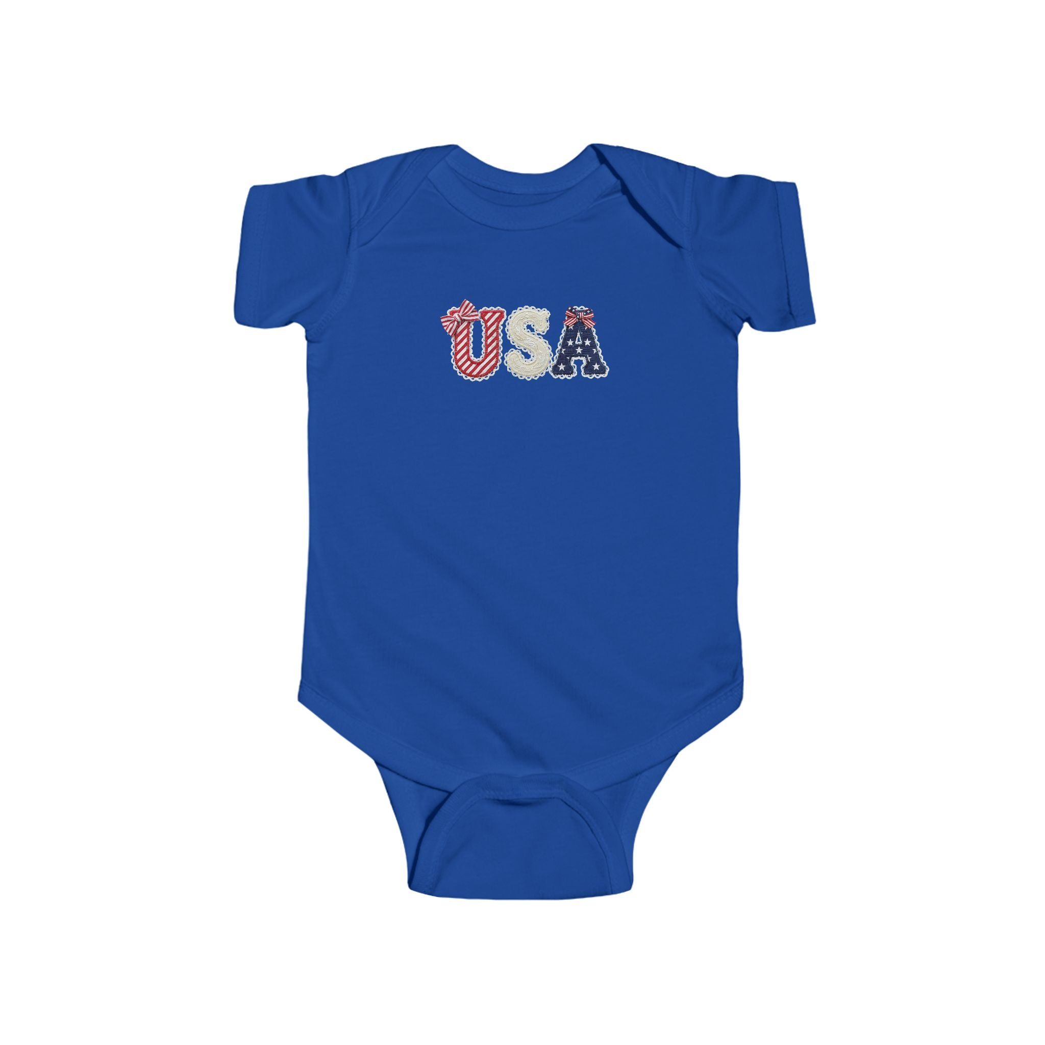 USA Baby Bodysuit — Patriotic Infant Onesie with Red, White & Blue Letters