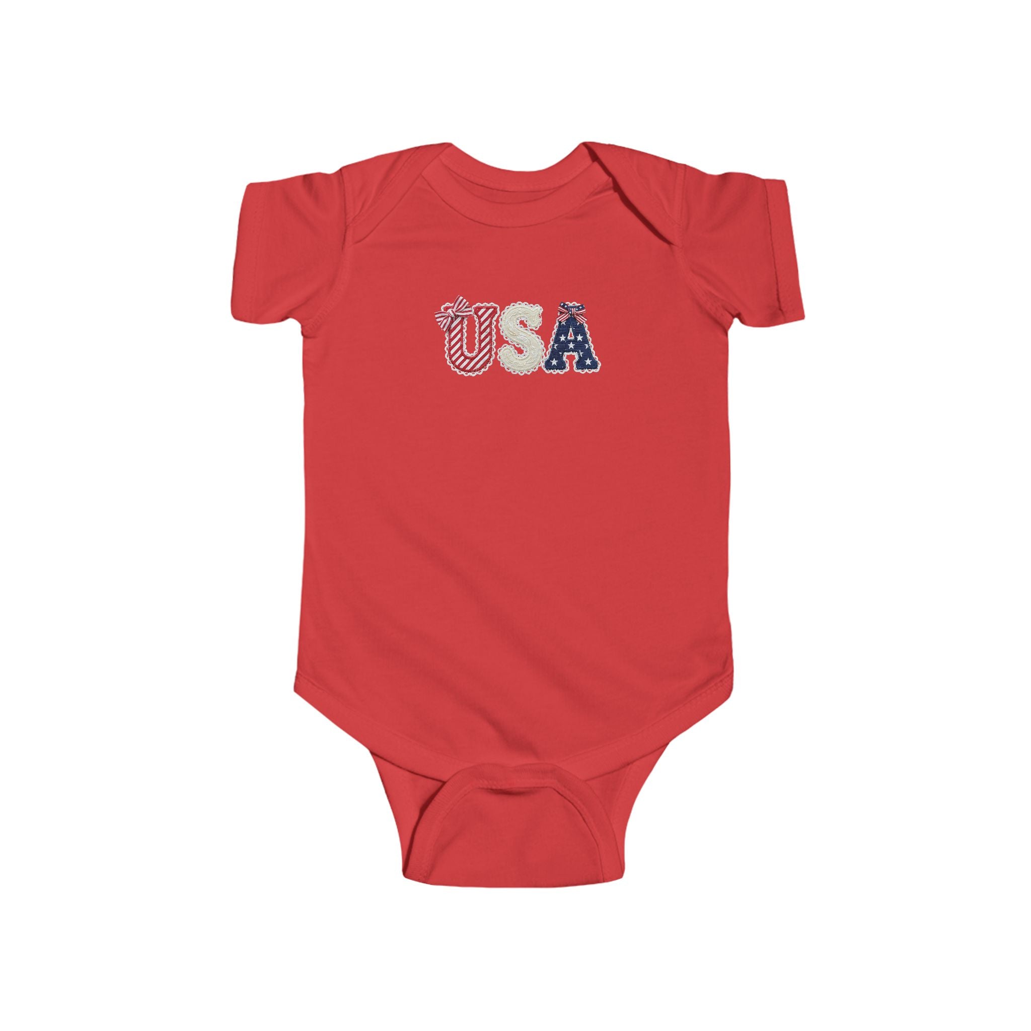 USA Baby Bodysuit — Patriotic Infant Onesie with Red, White & Blue Letters