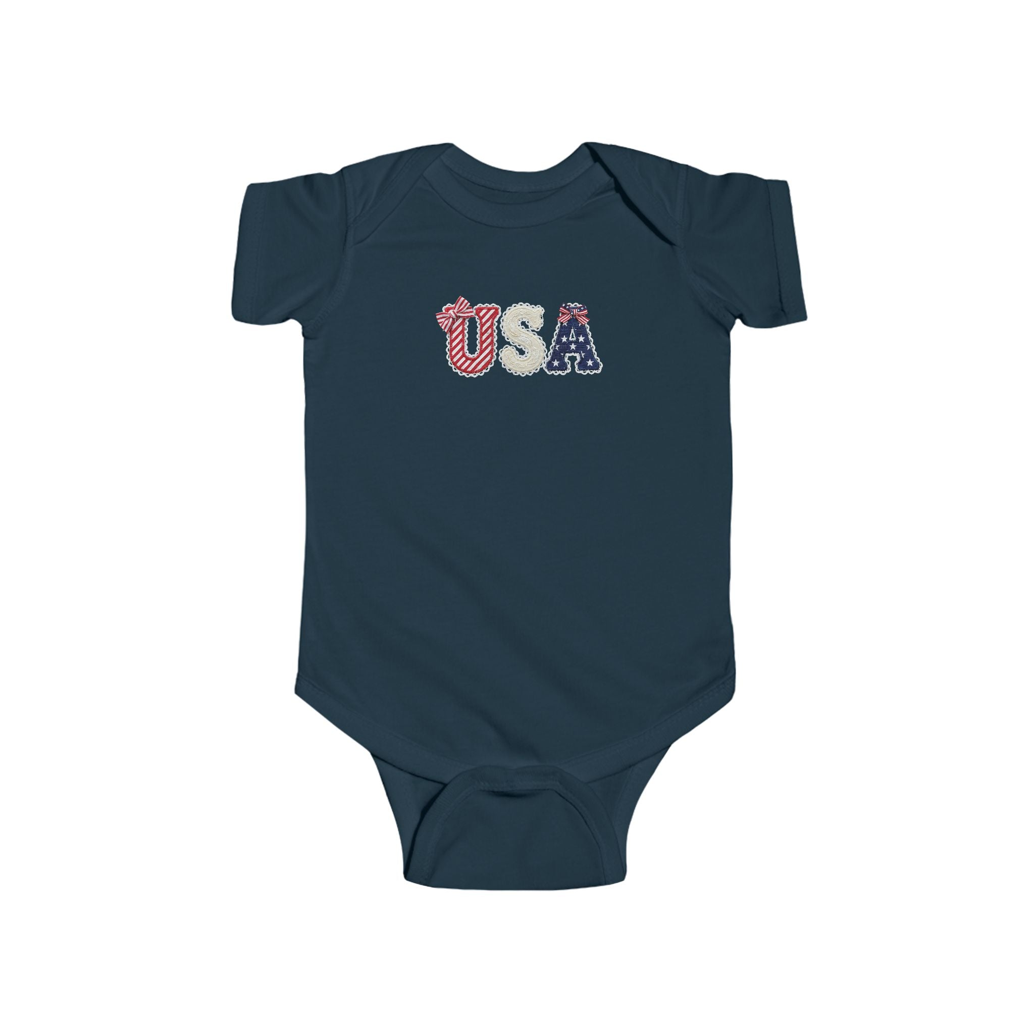 USA Baby Bodysuit — Patriotic Infant Onesie with Red, White & Blue Letters