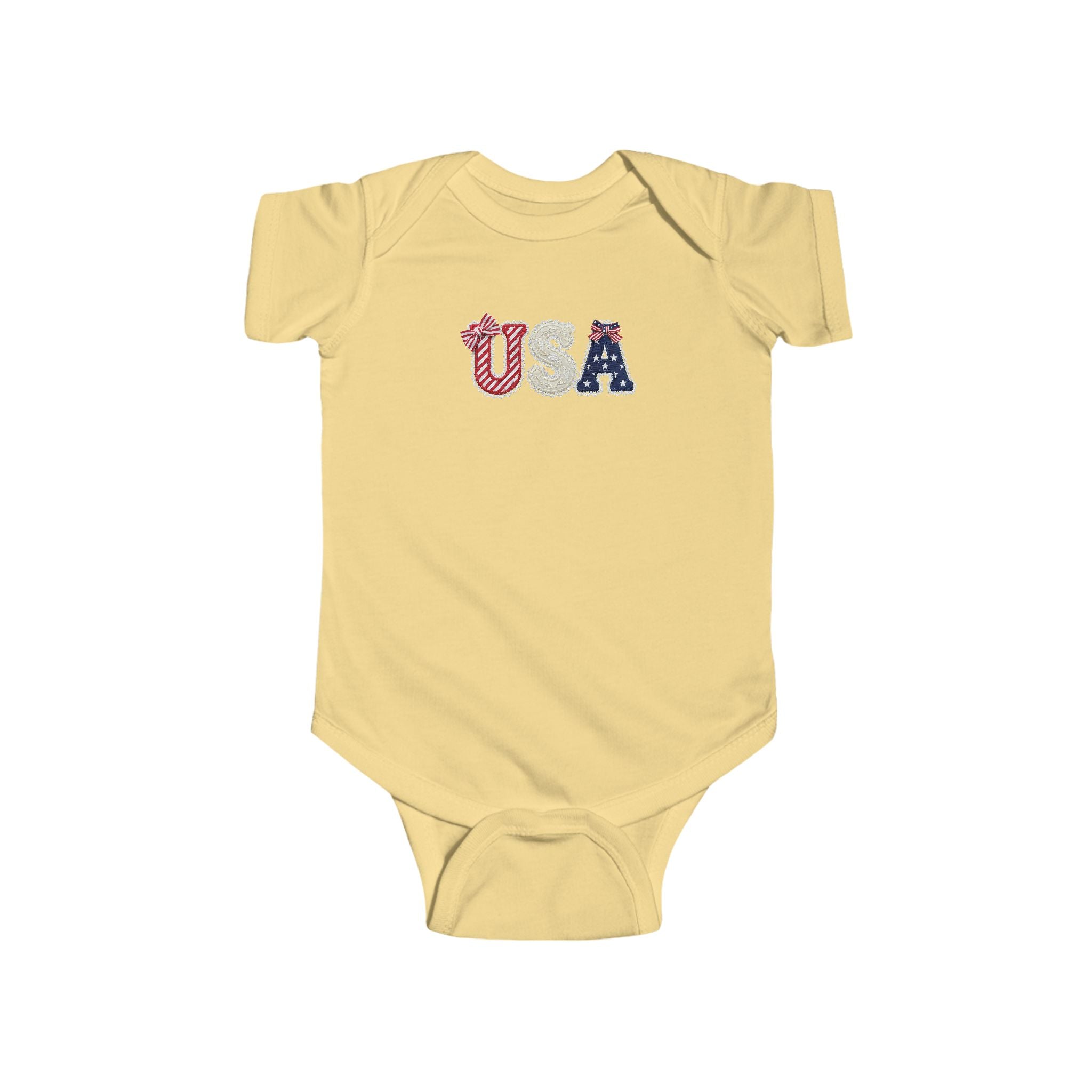USA Baby Bodysuit — Patriotic Infant Onesie with Red, White & Blue Letters