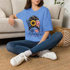 T-Shirt — Patriotic Sunflower Messy Bun (America)