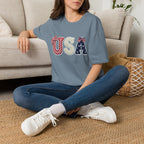 USA Applique T-Shirt — Patriotic 4th of July Flag Letter Tee