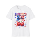 America Patriotic Cherry Graphic T-Shirt — USA Flag Bow 4th of July Tee