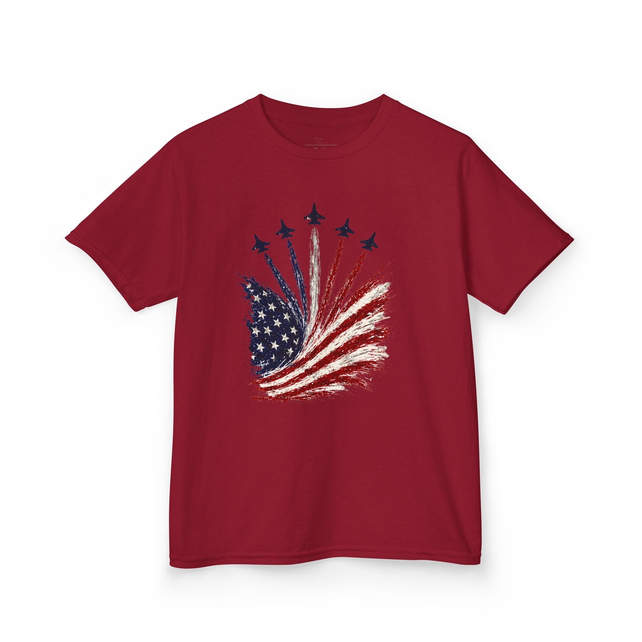 Youth,Kids T-Shirt — American Flag Jet Flyover Graphic (Patriotic 4th of July)