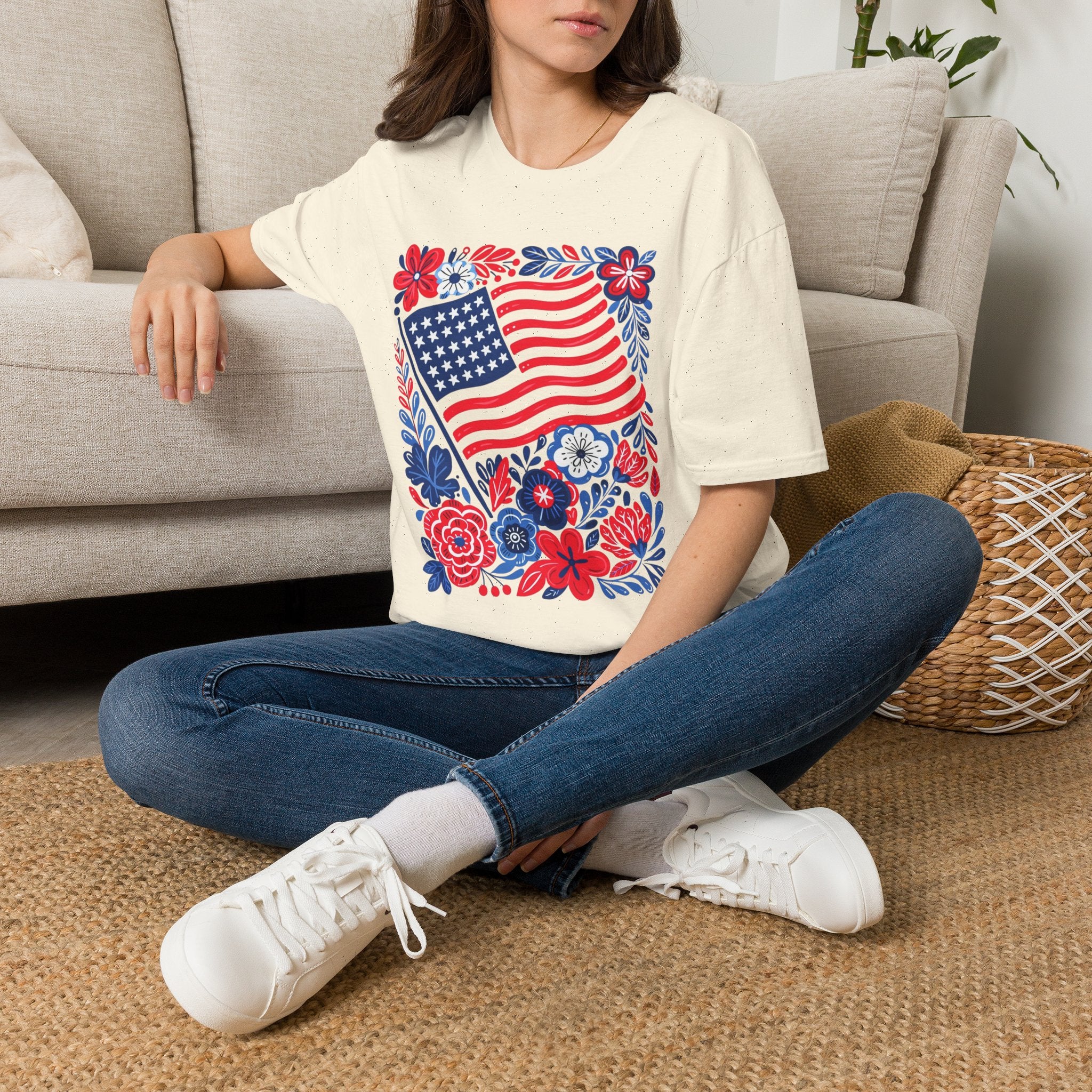 American Flag Floral T-Shirt