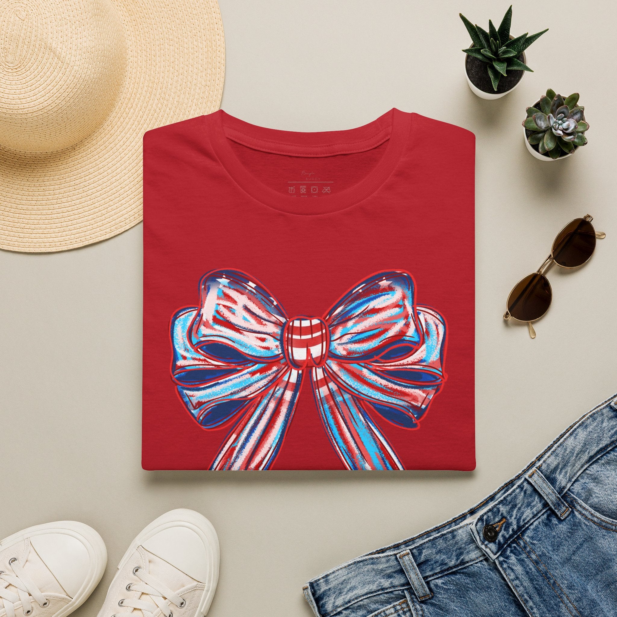 Patriotic Red White Blue Bow T-Shirt — 4th of July Americana Graphic Tee
