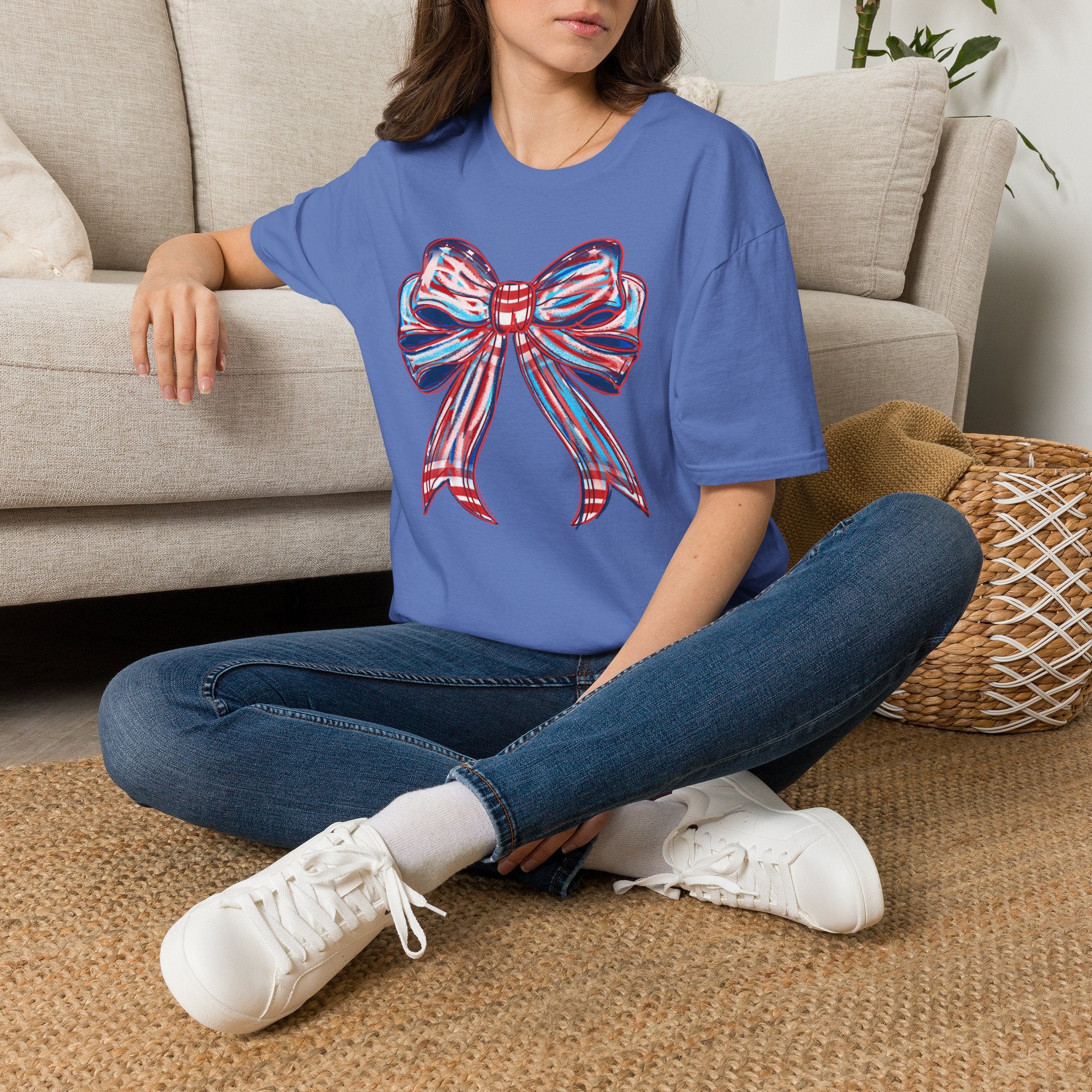 Patriotic Red White Blue Bow T-Shirt — 4th of July Americana Graphic Tee
