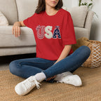 USA Applique T-Shirt — Patriotic 4th of July Flag Letter Tee