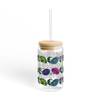16oz Floral Bird Sipper Glass with Bamboo Lid — Reusable Straw Tumbler