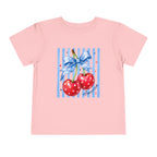 Toddler Tee Cherry Bow   — Cute Red Cherries with Blue Stripes