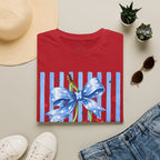 Cherry Graphic T-Shirt — Blue Bow & Striped Summer Tee