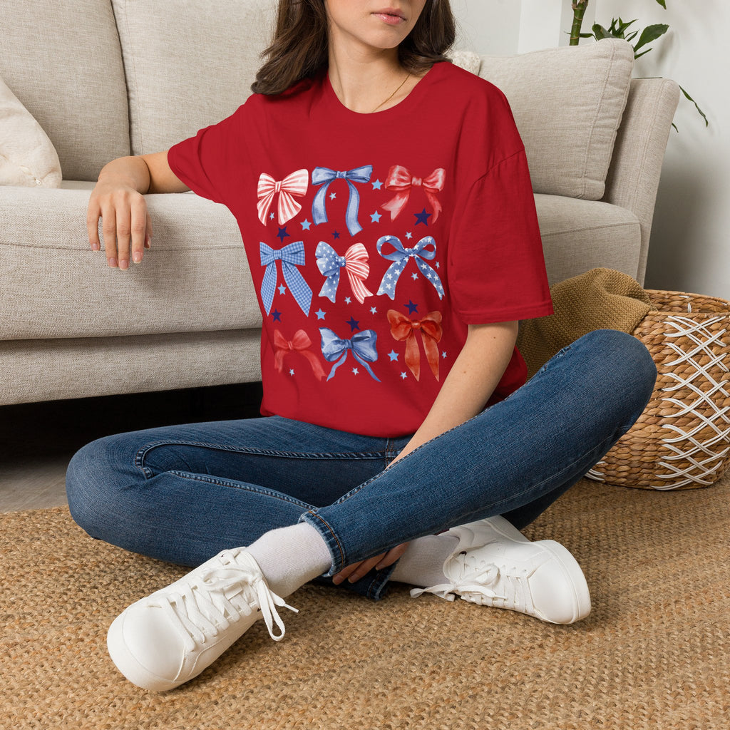 Patriotic Red White Blue Bow T-Shirt — Stars & Ribbon Graphic Tee