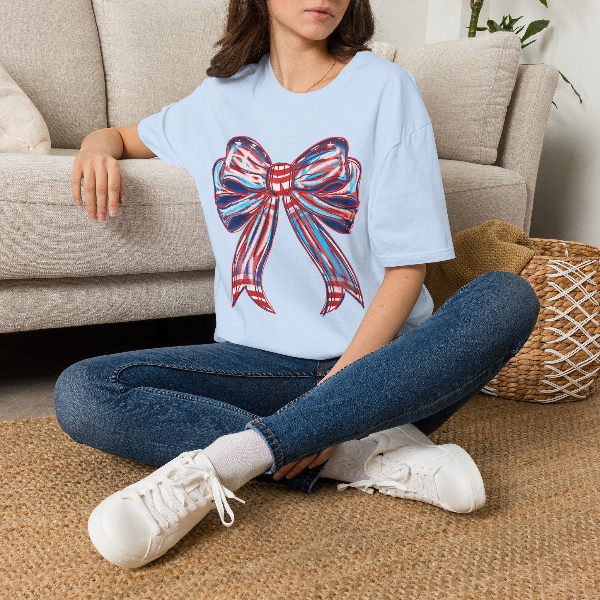 Patriotic Red White Blue Bow T-Shirt