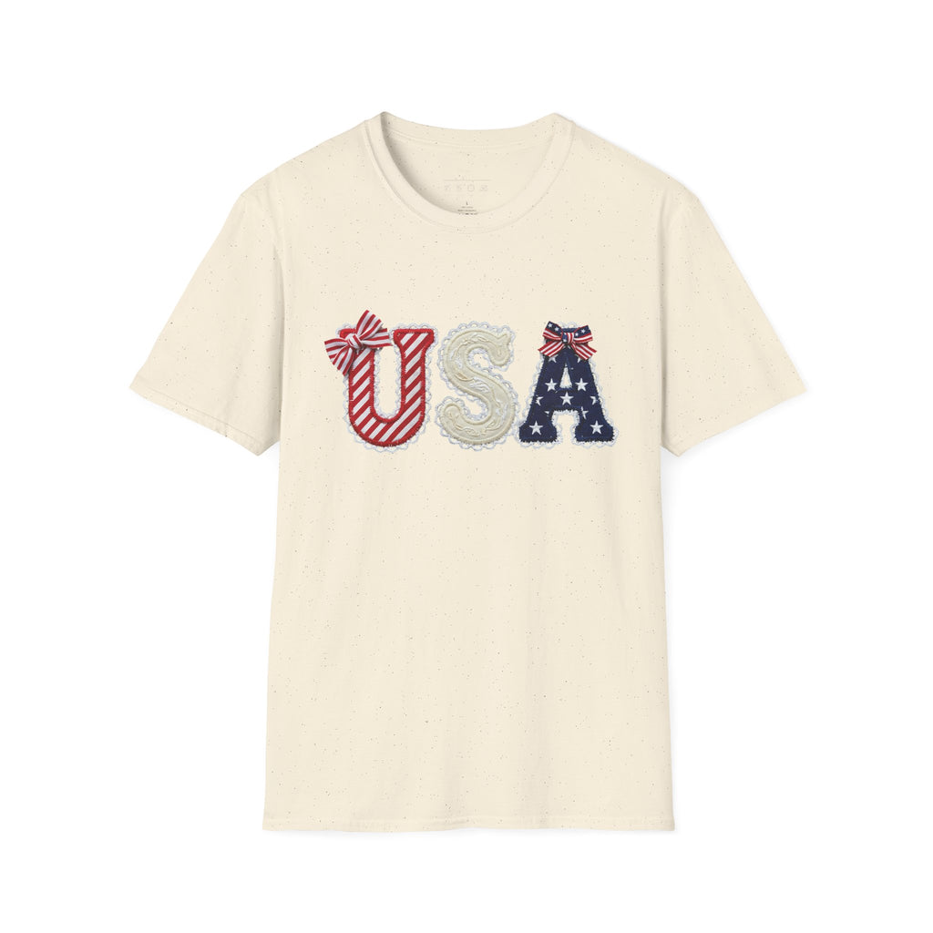 USA Applique T-Shirt — Patriotic 4th of July Flag Letter Tee