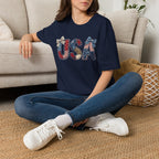 USA Patriotic T-Shirt — Distressed Flag Letters with Bows (4th of July)