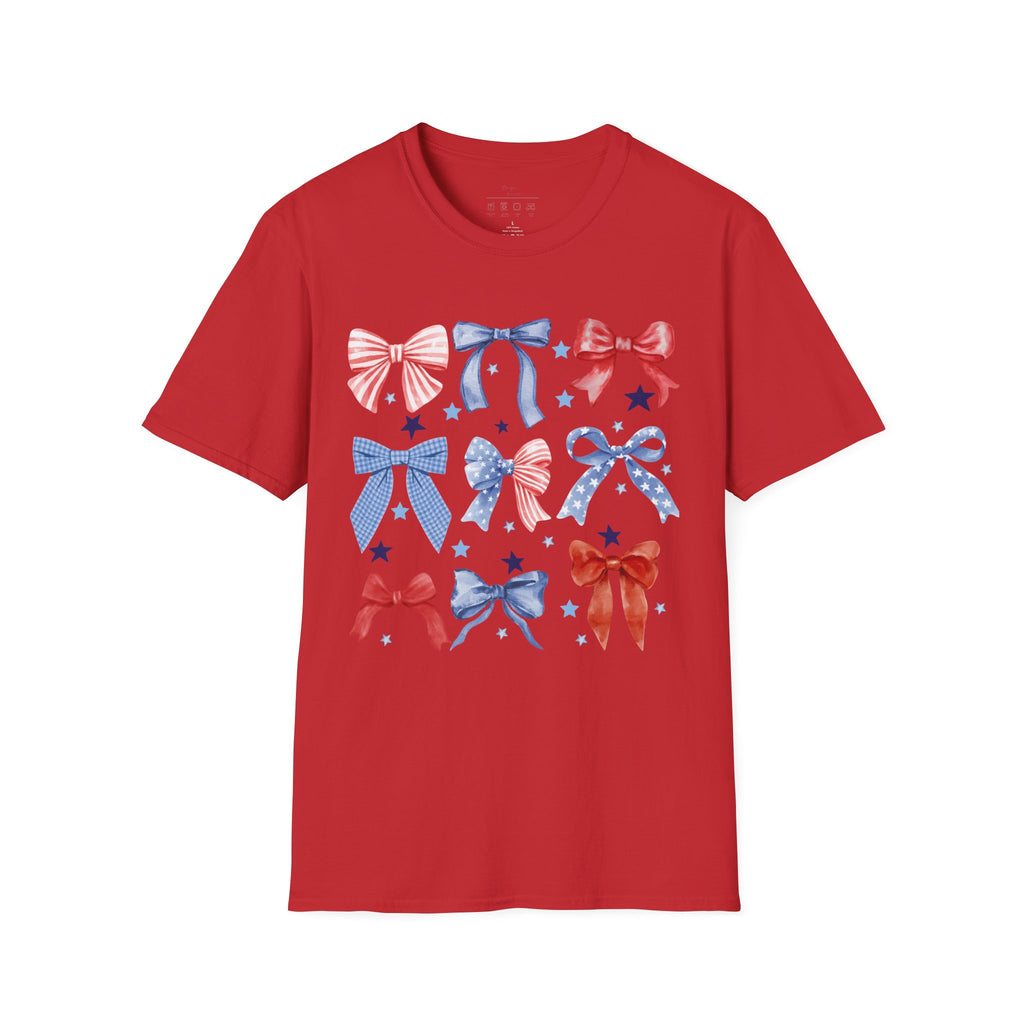 Patriotic Red White Blue Bow T-Shirt — Stars & Ribbon Graphic Tee
