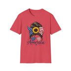 T-Shirt — Patriotic Sunflower Messy Bun (America)