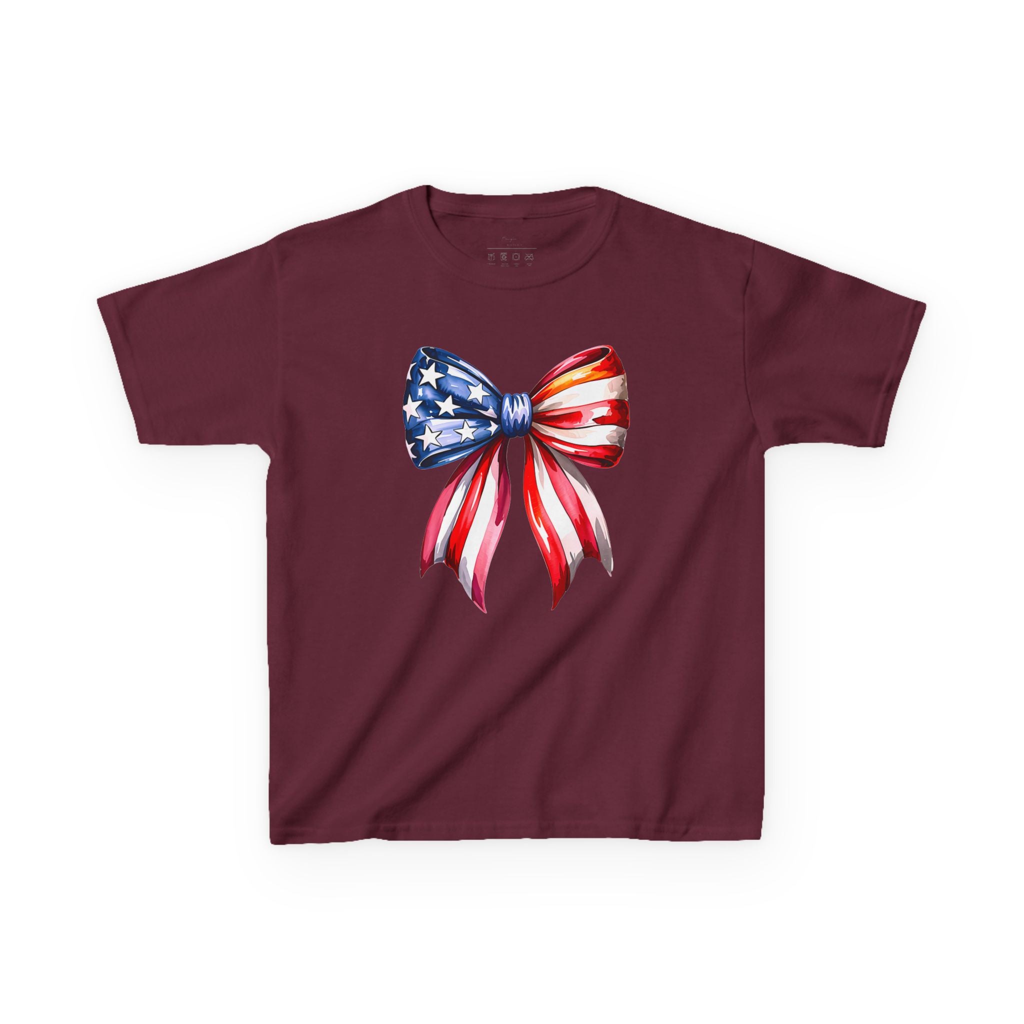 Youth, Kids Tee — Patriotic American Flag Bow Graphic (Fourth of July)