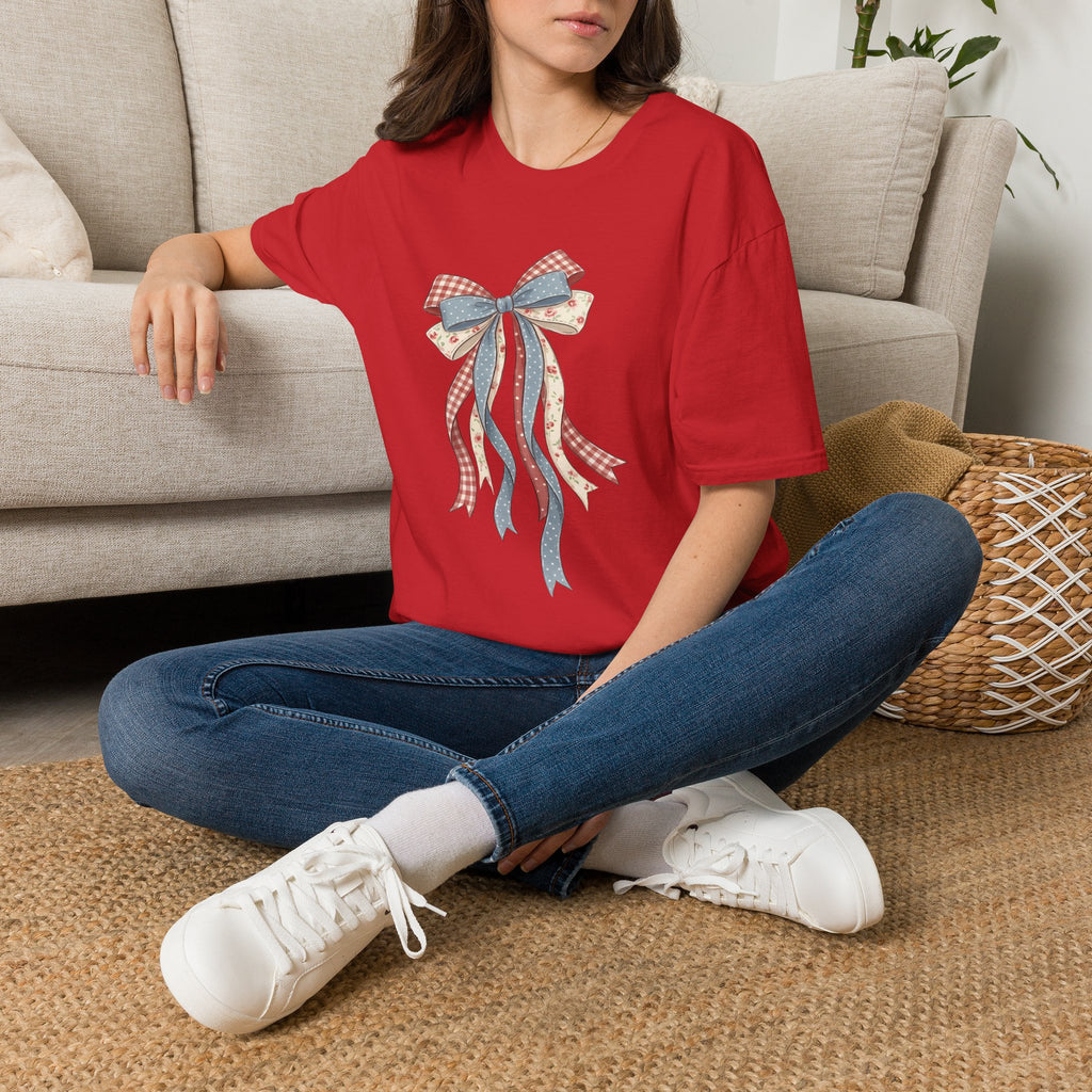 Bow Ribbon T-Shirt — Vintage Americana Floral & Gingham Bow Tee