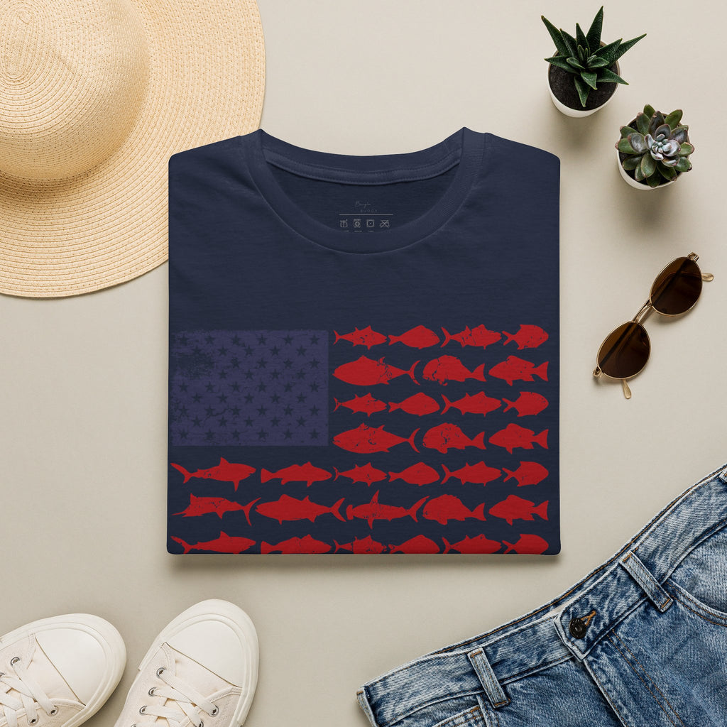 American Fishing Flag T-Shirt — Patriotic Fish Graphic Tee