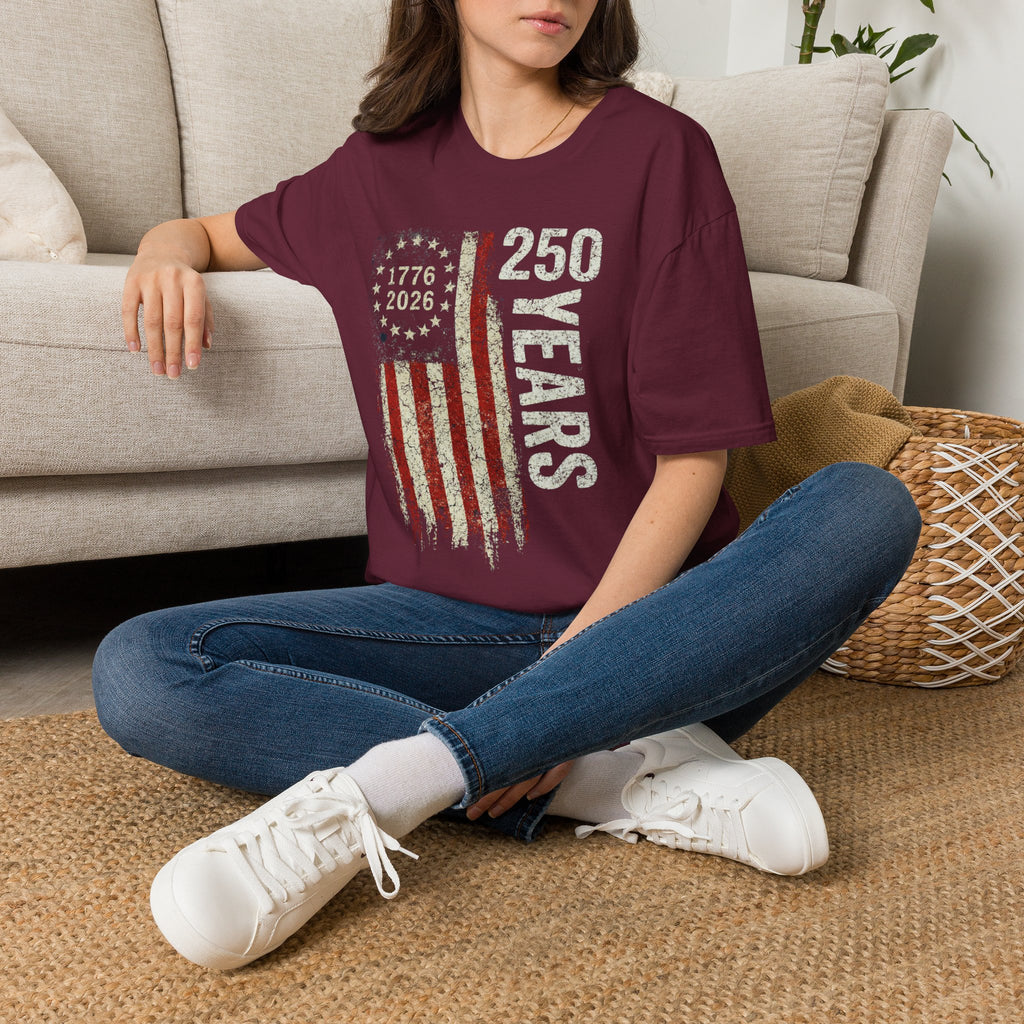250 Years American Flag T-Shirt — 1776–2026 Patriotic Anniversary Tee