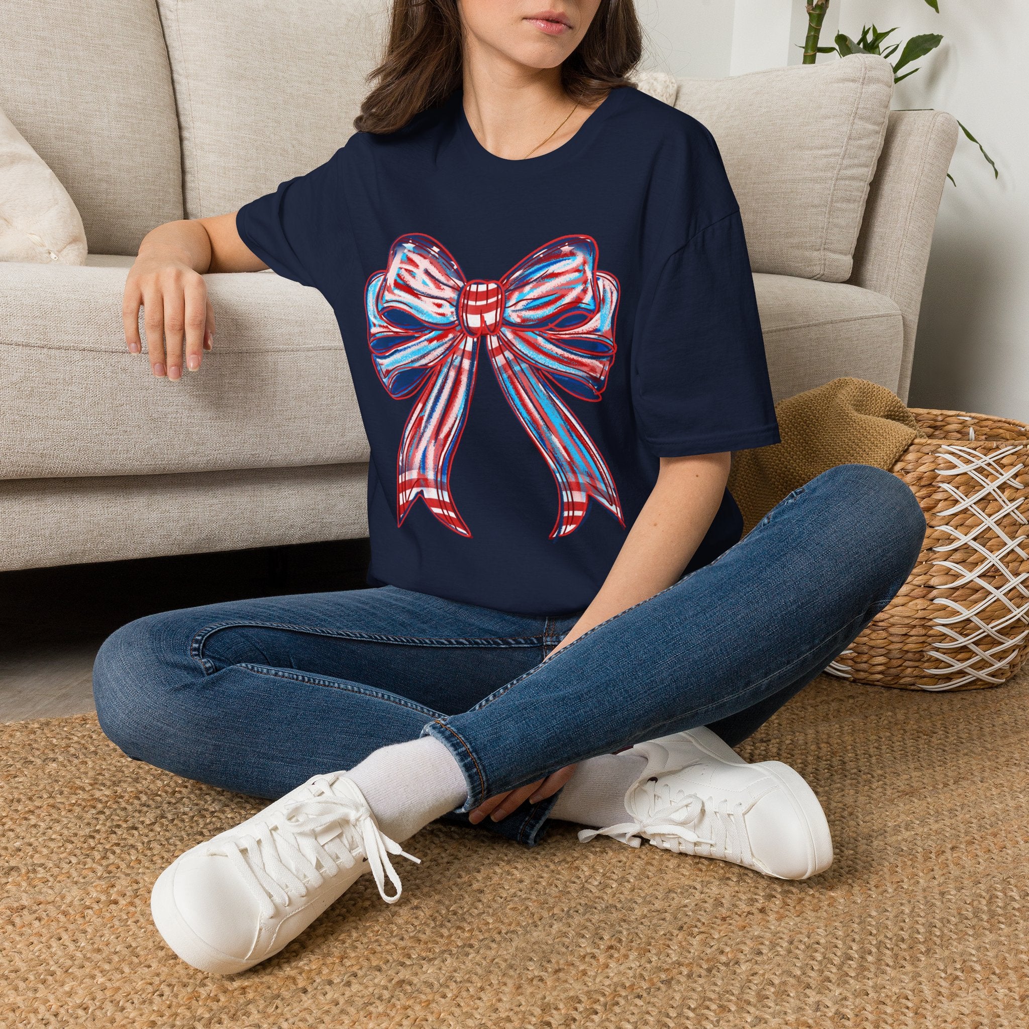 Patriotic Red White Blue Bow T-Shirt