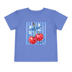 Toddler Tee Cherry Bow   — Cute Red Cherries with Blue Stripes