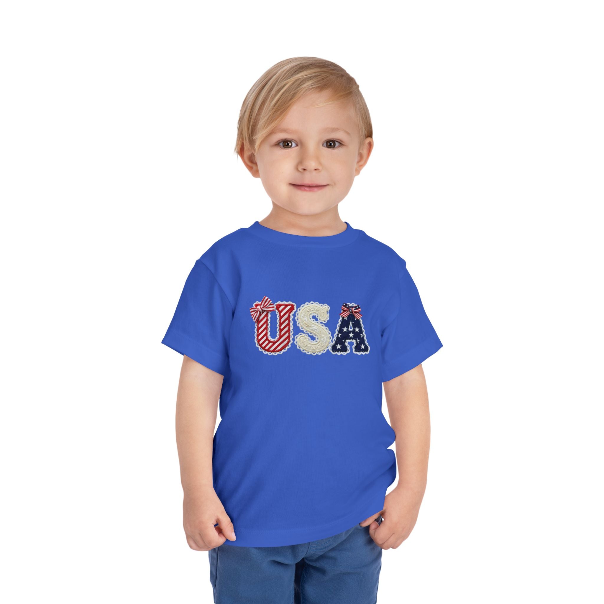 Toddler Tee - "USA" Patriotic Applique Short Sleeve
