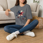 Butterfly Watercolor T-Shirt — Patriotic Red White Blue Floral Graphic