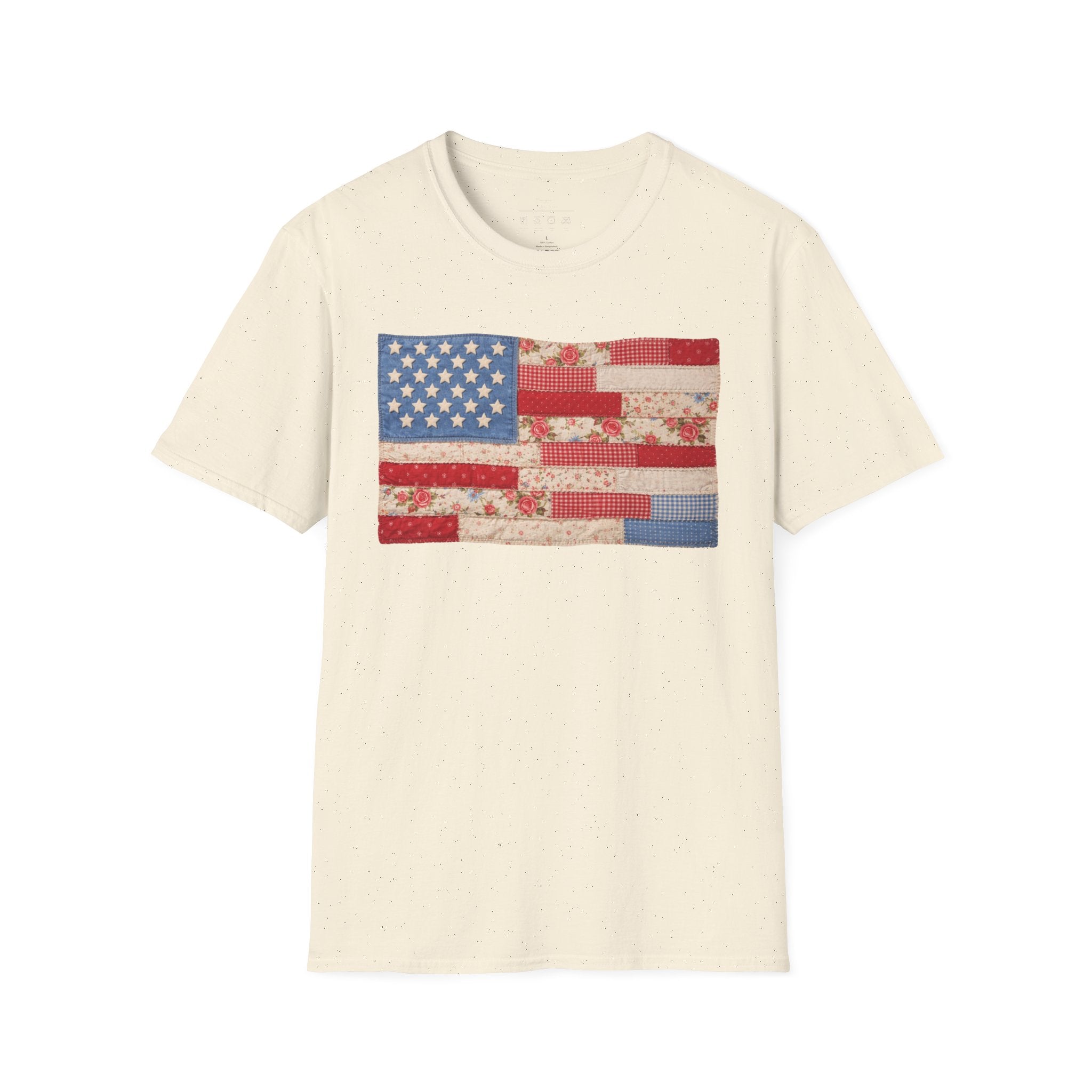 Patchwork American Flag T-Shirt — Vintage Floral Patriotic Tee