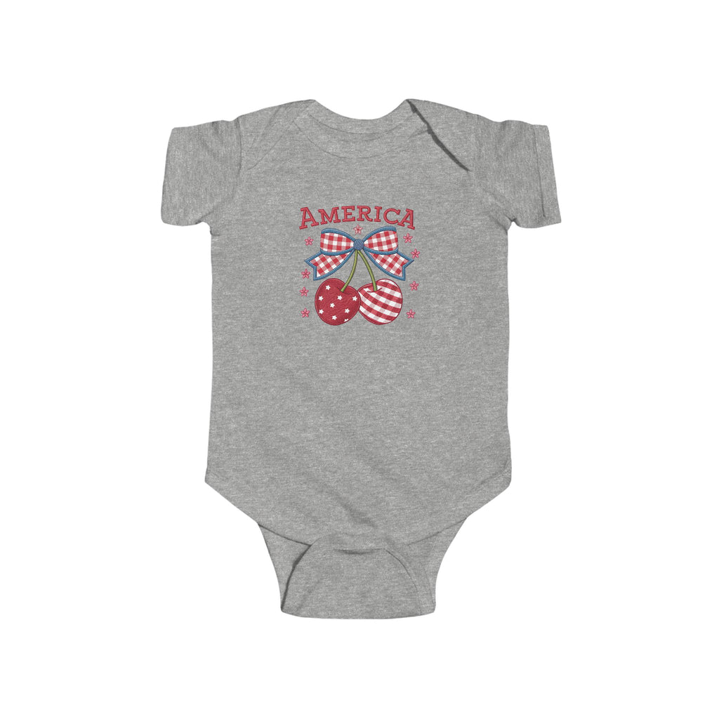 America Baby Bodysuit - Patriotic Cherries 4th of July Infant Onesie