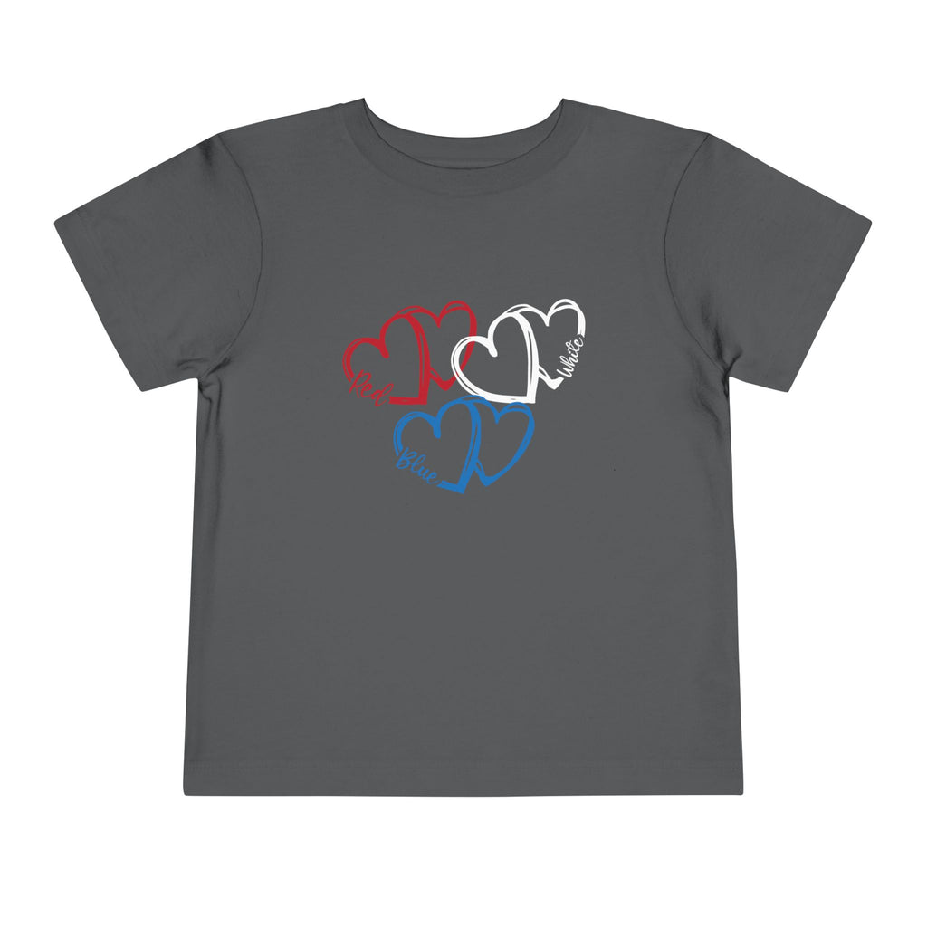 Toddler Tee — Red White Blue Heart Trio (Patriotic Kids Shirt)