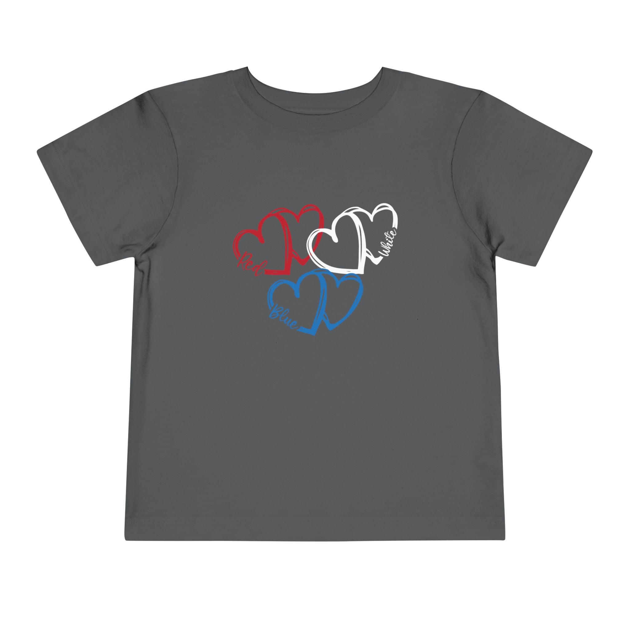 Toddler Tee — Red White Blue Heart Trio (Patriotic Kids Shirt)