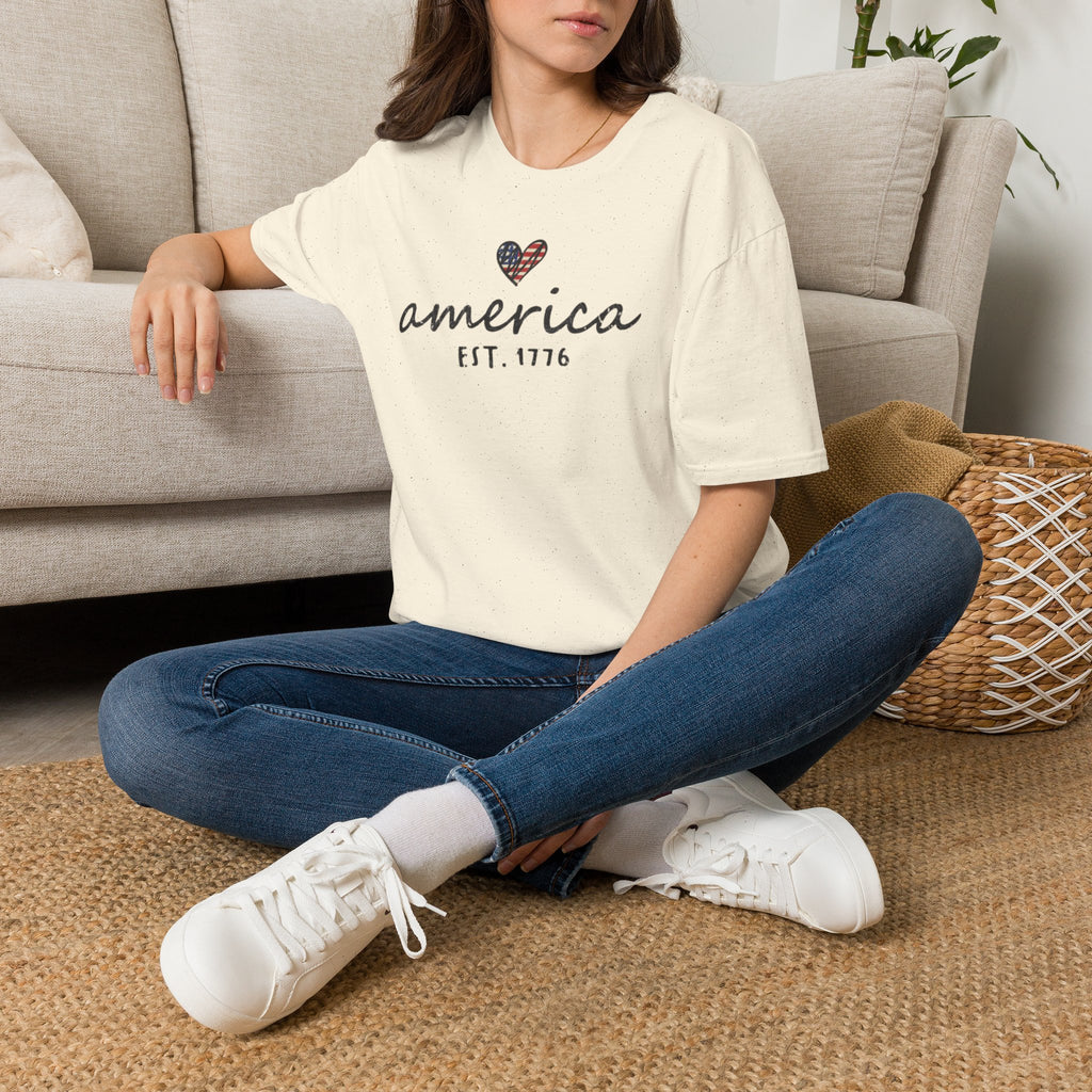 America Est. 1776 Heart T-Shirt — Patriotic USA Independence Day Tee