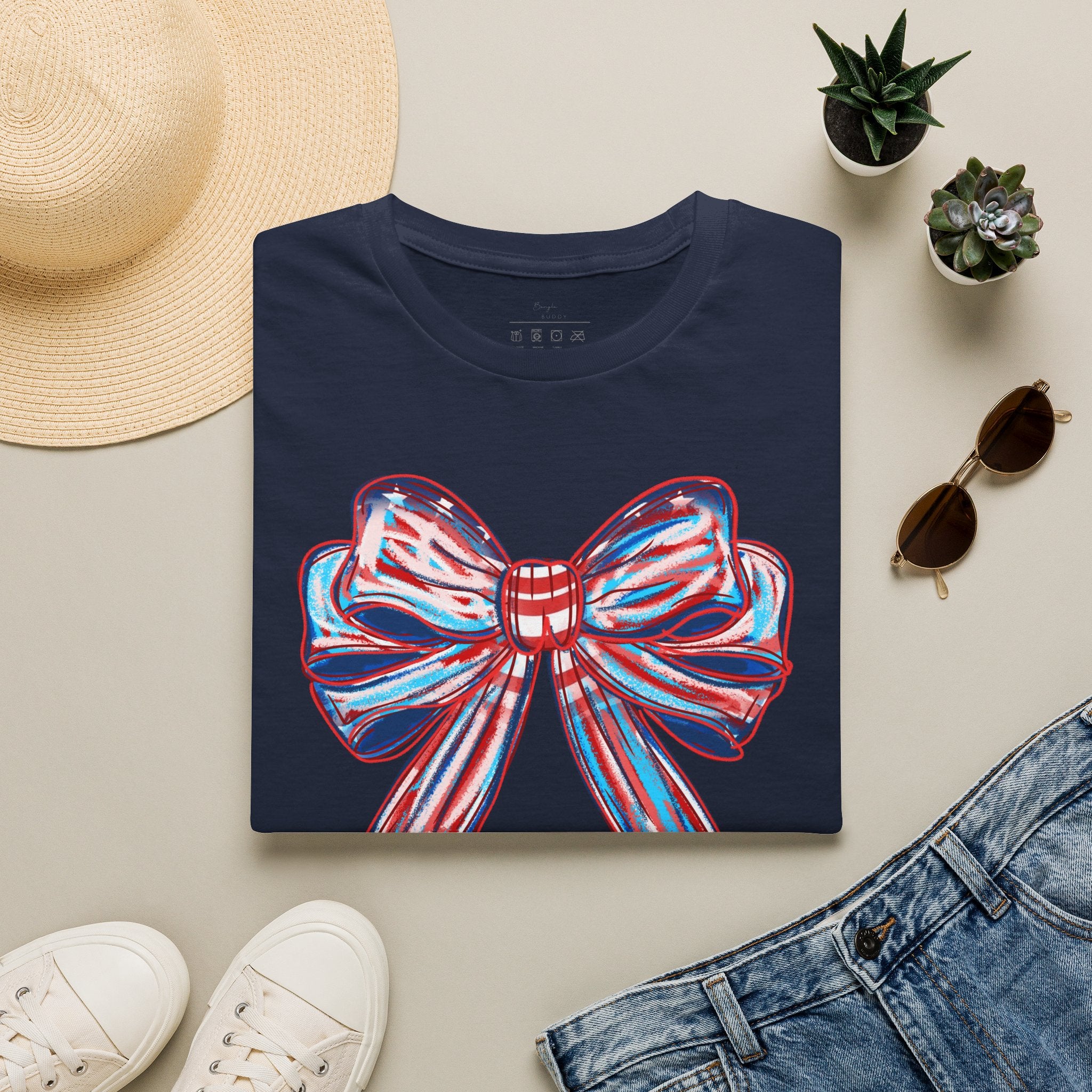 Patriotic Red White Blue Bow T-Shirt — 4th of July Americana Graphic Tee