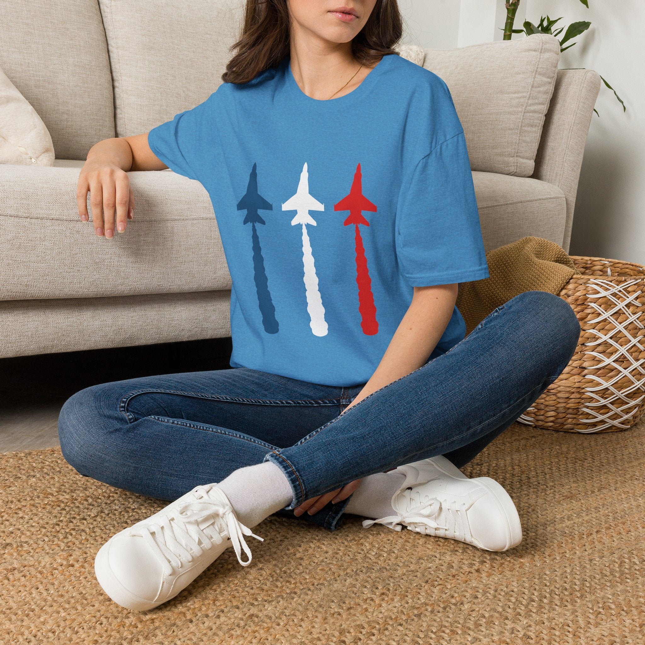 Patriotic Fighter Jet T-Shirt — Red White & Blue Military Aircraft Tee