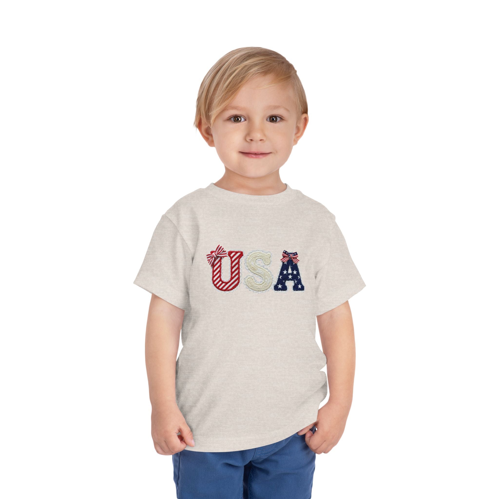 Toddler Tee - "USA" Patriotic Applique Short Sleeve