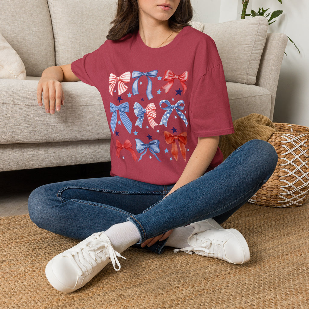 Patriotic Red White Blue Bow T-Shirt — Stars & Ribbon Graphic Tee